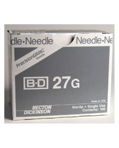 BD 305109 - PrecisionGlide Hypodermic Needle, Sterile, Regular Wall, Regular Bevel, 27 Gauge, 1/2" Needle Length, BX/100, BX 100