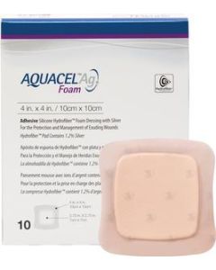 ConvaTec 420681 - Aquacel Ag Foam Adhesive Dressing 10cm x 10cm (4in x 4in), BX 10