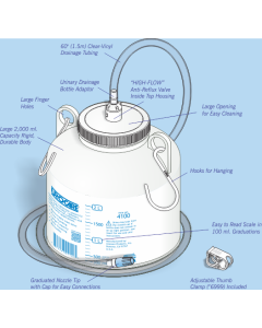 Urocare Night Drain Bottle, 2,000 ml, 60"Tube, Reusable
