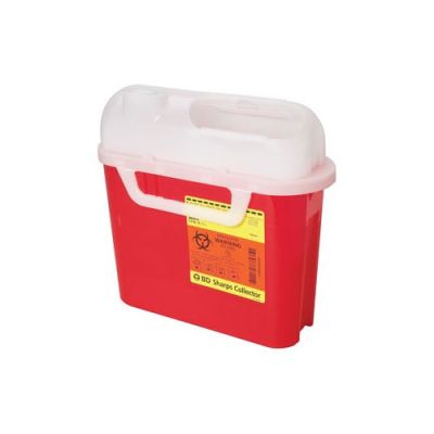 BD 305517 - Patient Room Sharps Collector, 5.4qt, 12in x 12in x 4.8in, Red, Counterbalanced Door, EA