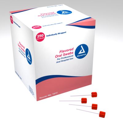 Dynarex 1217 - Oral Swabsticks, Flavoured w/ Dentifrice, Individually Wrapped, BX 250
