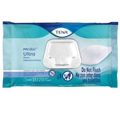 Tena 65722 - TENA ProSkin Ultra Washcloths, 7.9" x 12.5", Scent-Free, Soft Pack, Not Flushable, PKG 48