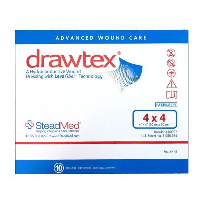 Urgo Medical 00302 - Drawtex Hydroconductive Wound Dressing w/ Levafiver, 10cm x 10cm, BX 10