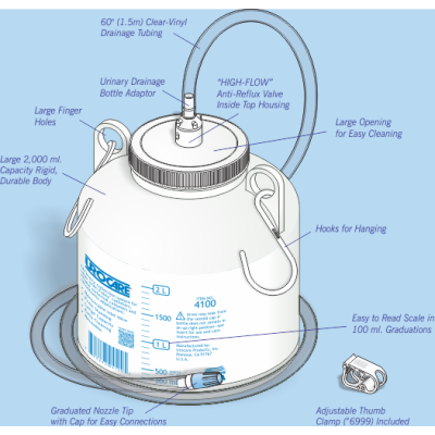 Urocare Night Drain Bottle, 2,000 ml, 60"Tube, Reusable