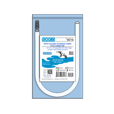 Urocare 6016 - White-Rubber Extension Tube, 18" Long with Connector, NoClamp, EACH