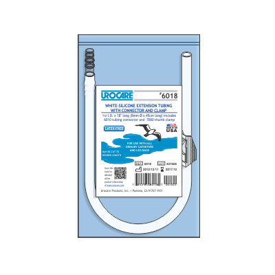 Urocare 6018 - White-Rubber Extension Tube, 18" Long with Connector and Clamp, EACH