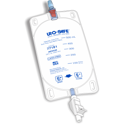 Urocare 77181 - Uro-Safe Vinyl Leg Bag, Large, 18 fl.oz with Thumb Clamp Closure, Transparent Front, White-Opaque Back, BX 12