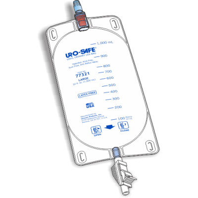 Uro-Safe Vinyl Leg Bag, Large w/ Thumb clamp, 32 oz, Semi-Transparent front, white/opaque back
