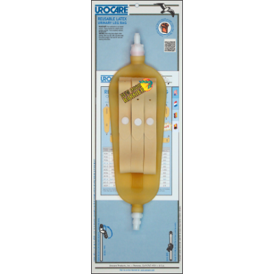 Urocare Latex Leg Bag w Odor Guard, Medium, 18 oz, 13" Long, 4" Wide. 3/4" Wide Leg Straps.