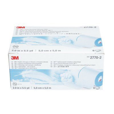 3M 2770-2 - KIND Removal Silicone Tape, 2 inch X 5.5 yards, Breathable, Hypoallergenic with Silicone Adhesive, BX 6