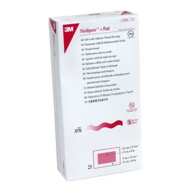 3M 3570 - 3M Medipore +Pad Soft Cloth Adhesive Wound Dressing 3570, Dressing size 3-1/2 inch x 8 inch (9cm x 20cm), Pad size 1-3/4 inch x 6 inch, BX 25