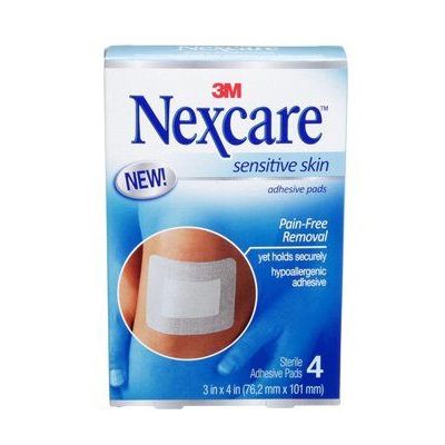 3M SSD34 - Nexcare Sensitive Skin Adhesive Pads, 3in x 4in, BX 4
