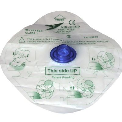 Air-Resp 3050 - CPR Face Shield Bio Barrier, One Way Valve with Filter/Port in Ziploc,Disposable, EA