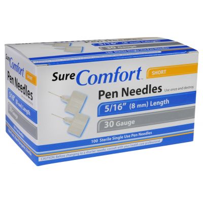 Allison Medical 24-1115 - SureComfort Pen Needle, 30G, 8mm (5/16in), Short, BX 100