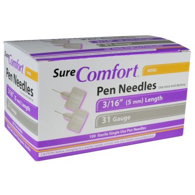 Allison Medical 24-1210 - SureComfort Pen Needle, 31G, 5mm (3/16in), Mini, BX 100
