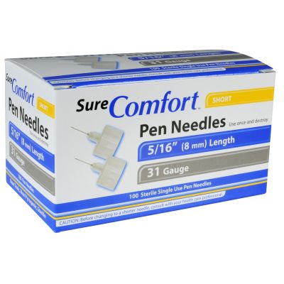 Allison Medical 24-1215 - SureComfort Pen Needle, 31G, 8mm (5/16in), Short, BX 100