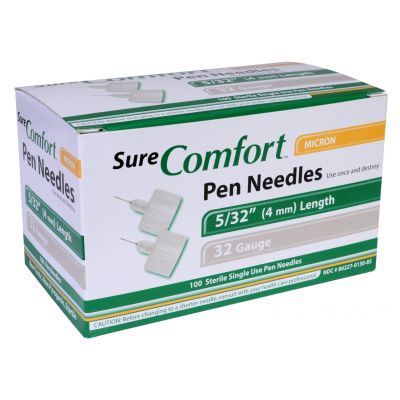 Allison Medical 24-1308 - SureComfort Pen Needle, 32G, 4mm (5/32in), Mini, BX 100