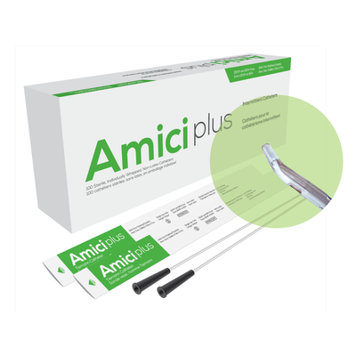 Amici 5710 - AMICI Plus 16" 10 Fr. Tiemann Intermittent Catheters, Smooth Low-Profile Eyelets, Latex Free, DEHP & BpA Free PVC, BX 100
