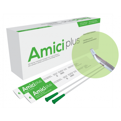Amici 5714 - AMICI Plus 16" 14 Fr. Tiemann Intermittent Catheters, Smooth Low-Profile Eyelets, Latex Free, DEHP & BpA Free PVC, BX 100
