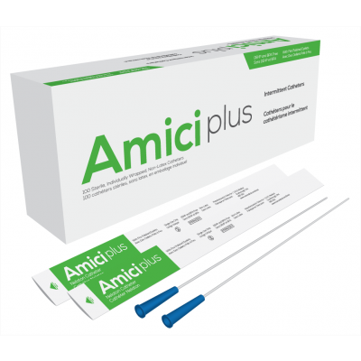 Amici 5908 - AMICI Plus 16" Male Nelaton Intermittent Catheters, 8 Fr., Smooth Low-Profile Eyelets, Latex Free, DEHP & BpA Free PVC, BX 100