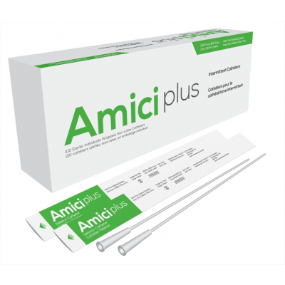 Amici 5912 - AMICI Plus 16" Male Nelaton Intermittent Catheters, 12 Fr., Smooth Low-Profile Eyelets, Latex Free, DEHP & BpA Free PVC, BX 100