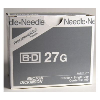 BD 305109 - PrecisionGlide Hypodermic Needle, Sterile, Regular Wall, Regular Bevel, 27 Gauge,  1/2" Needle Length, BX/100, BX 100