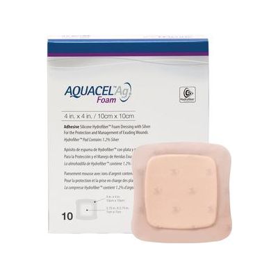 ConvaTec 420681 - Aquacel Ag Foam Adhesive Dressing 10cm x 10cm (4in x 4in), BX 10