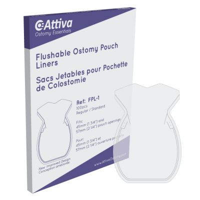 Attiva Ostomy Essentials FPL-1 - Attiva Flushable Ostomy Pouch Liners with New Enhanced Design, Regular Size for Pouch Openings up to 57mm, BX 100