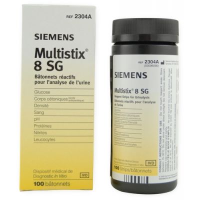 Siemens 2304A - Multistix 8 SG Urine Test strips for Leukosites,Protein,Glucose,Blood,Ketones, BTL 100