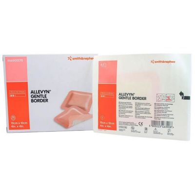 Smith&Nephew 66800270 - Allevyn Gentle Border Hydrocellular Foam Dressing, Silicone Gel Adhesive, 10cm x 10cm, BX 10
