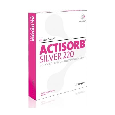 Systagenix MAS065 - Actisorb Silver 220 Activated Charcoal Dressing with Silver 6.5cm X 9.5cm, BX 10